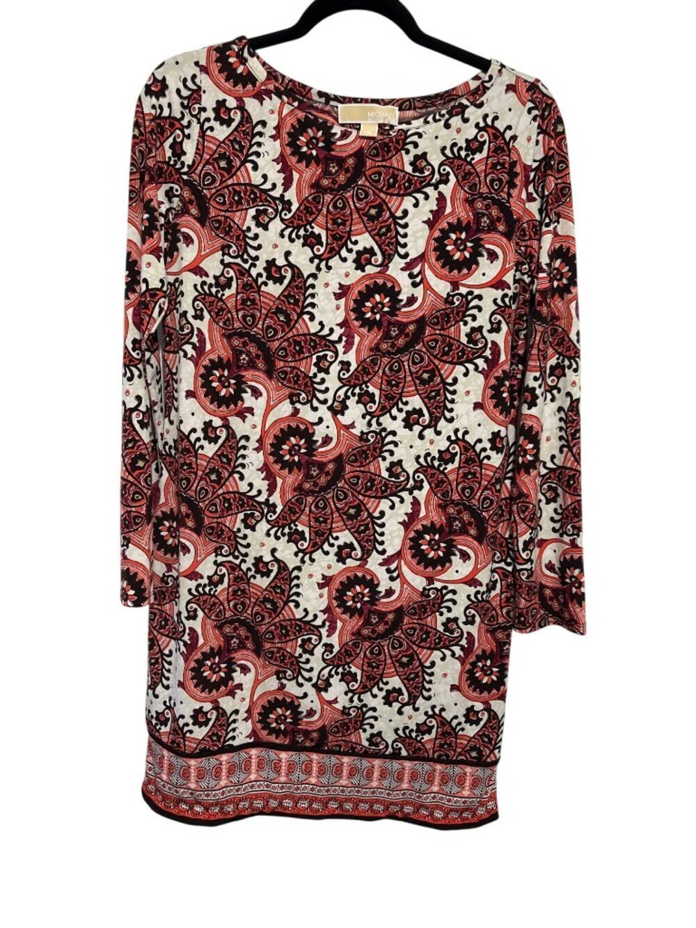 Michael Kors Womens Paisley Print Long Sleeve Tunic Dress M Red Cream